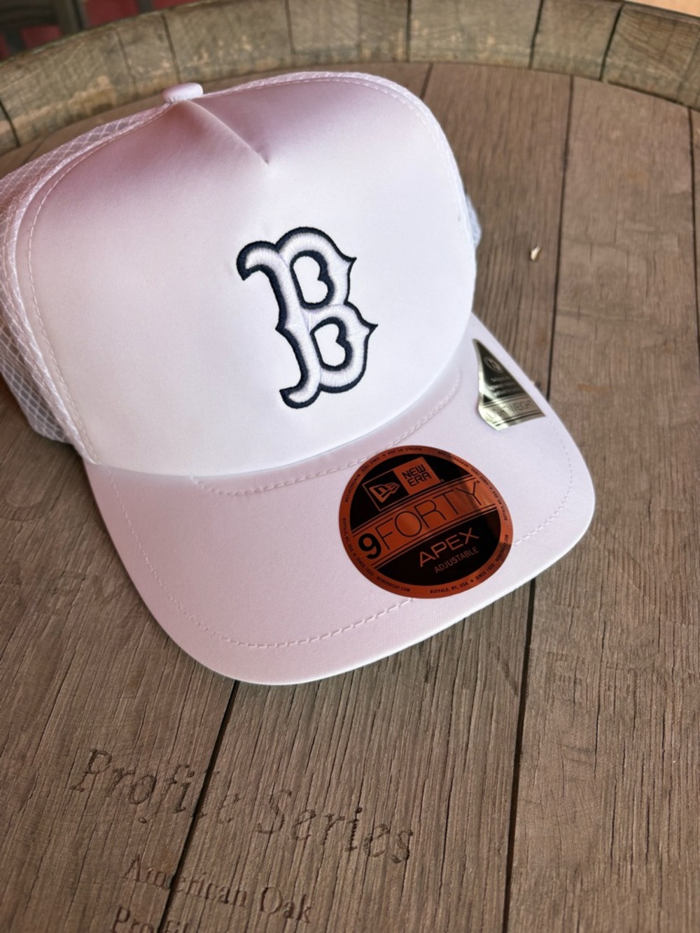 New Era White Trucker Cap with Black 'B' Embroidery